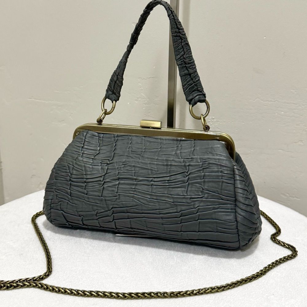 Genuine Lambskin Pleated Texture Handmade Push lock Clutch Bag/ Crossbody